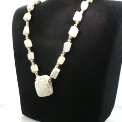 Vintage Egyptian Revival Scarab Necklace Antique Style Amulet Jewelry