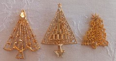 Estate Christmas Tree Brooches ~ TRIFARI CROWN ~ART ARTHUR ~GERRYS AVON ~ WIRE +
