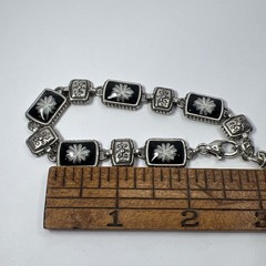 Vintage Brighton Water Lily White Black Flower Retired Silver Bracelet