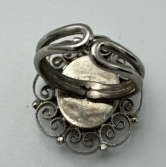 Vintage Micro Mosaic Italian Ring Green Floral Design Adjustable, Scroll Work