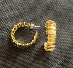 Vtg Gold Tone Hoop Earrings Wire Wrapped Pierced 1” Chunky Statement
