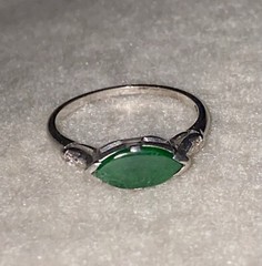 Art Deco JADE & DIAMOND RING, 14K White Gold – c1920, Green Jade Ring (5F141)