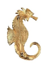 Gold Tone Seahorse Brooch Pin With Mosaic Jade Inset