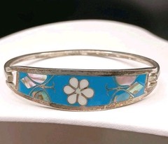 Alpaca Mexico Silver Cuff Bracelet Turquoise Abalone Inlay Butterfly Size 6.75″