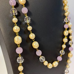 Pearl Necklace Gold Tone Purple Maximalist Multi Strand Regency Core