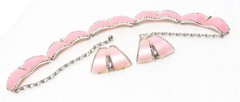 1950s Vintage SET Pink THERMOSET MOONGLOW and Silver NECKLACE and EARRINGS Retro