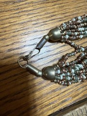 Vintage Multi Strand Seed Bead Necklace Boho Knotted Brown Green Multicolor