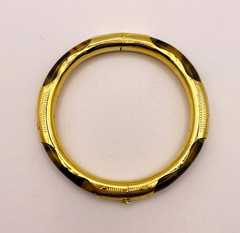 Vintage Asian Style Tiger’s Eye Gold Tone Hinged Bangle Bracelet