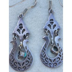 Vintage 925 Sterling Silver Turquoise Filigree Drop Dangle Earrings