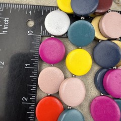 Statement Necklace Layered Painted Wood Disc Bright Summer Party 18”