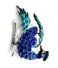 Silver Tone Multicolor Enamel & Cobalt Blue Rhinestones Peacock Brooch Vintage