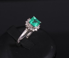 Fine 0.84ct GIA Colombian F1 Emerald & 0.30ct Diamond Platinum Ring Size 6.75