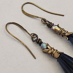 Vintage Czech Glass Bead Pierced Earrings Blue Teardrop Dangles Gold Tone 2.25″