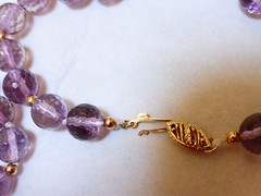 14K GOLD Beads 9mm Faceted Amethyst Crystal Beads Necklace, 14k gold clasp