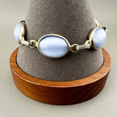 Vintage MCM Bracelet Blue Cat Eye Gold Tone Link 7”