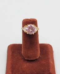 Vtg Sz 5 Ring Pink Clear Cubic Zirconia 18K GE Gold Electroplate Jewelry USA S#2