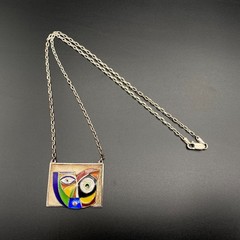 Vintage Modernist Anthony Quinn Enamel Sterling Silver Pendant Necklace 20″