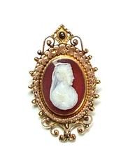Vintage 10k Yellow Gold Carved Shell Cameo Lady Pin Brooch