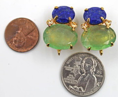 Bounkit Jewelry Faceted Blue & Green Gemstone Clip On Earrings
