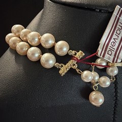 Vintage Marvella Pearl Double Strand Rhinestone Choker Necklace w/original tag