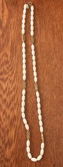 “Direction One” Vintage 26” L Gold & White Acrylic Necklace $22