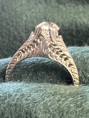 Antique Art Nouveau Solitaire Diamond Ring, 18K White Gold Filigree, Old Europea