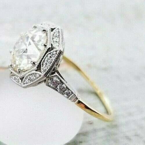3Ct Art Deco Style Old European Cut Lab Created Diamond Wedding 14K Gold FN Ring