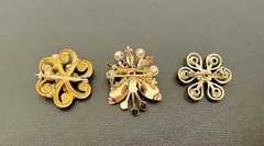 Vintage Lot Of 3 AB Aurora Borealis Rhinestone Gold Tone Pin Brooch Small Flower