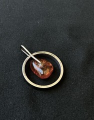 Vintage Mid Century Sterling Silver Baltic Amber Circle Pendant Modernist 5g