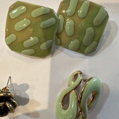 VTG Pierced Earring LOT Of 13 Enamel Resin Metal Discs Various Shapes Colors