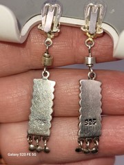 Vintage Sterling Silver Eilat Stone Earrings Drop Dangle Clipon Made In Israel