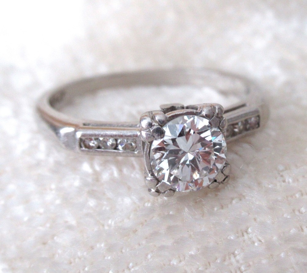 Antique Platinum Diamond Solitaire￼ Ring Round Estate Engagement Vintage Size 6