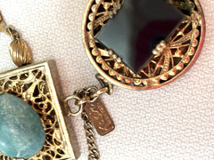 Kafin NY Bracelet and Earrings Demi Parure, Cabochon and Glass Stones, DBL Links