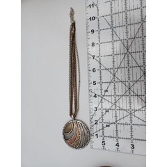 Vtg Silver Rose Gold Tone Chain Multi Strand Necklace Big Round Etched Pendant
