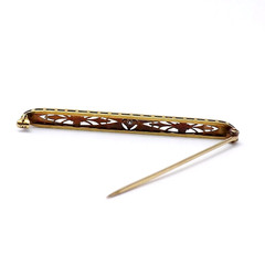 Art Deco Krementz 14K Gold Platinum Top Natural Diamond Tie Bar Brooch Pin 3gr