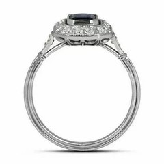 Art Deco Style Lab Created Sapphire Diamonds Bezel Engagement 14K Gold FN Rings