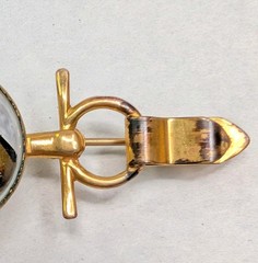 B.A. Ballou Horse Head Bar Pin Brooch Reverse Painted Essex Crystal Type 3-1/8″