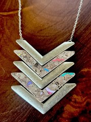 VTG Long Modern Chevron Necklace Gold Geometric Layered Art Work Pendant