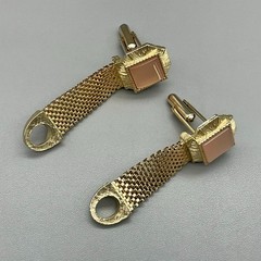 Vintage Gold Tone Cufflinks Pink Lucite Stone Mesh Wraparound Mens Retro Fashion