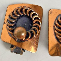 Earrings Copper Clip On Art Deco Mid Century Fashion Jewelry 2 MCM Vtg