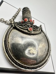 Antique Victorian Silver Snuff Bottle Filigree Red Coral? Tibetan? 32in Read