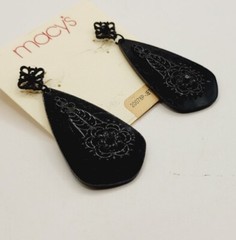 1980s Runway Jeweled Chandelier Earrings BLACK 2.5 in Ornate Vintage #3