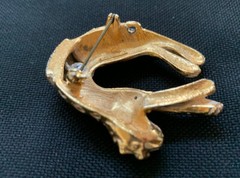 Vtg Florenza Gold Tone Glass Eyes Rhinestone Jaguar Leopard Brooch Pin