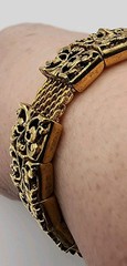 Vintage Gold Tone Filagree Link Open Work Slide Over Woven 7″ Mesh Bracelet Gift