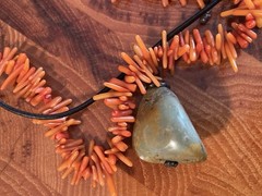 Vintage Coral & Turquoise Pendant Two Strand Necklace. Unique. 16 Inches