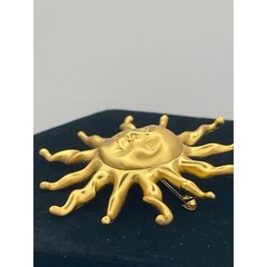Sun Smile Face Brooch Gold Tone One Size Fits All 3″