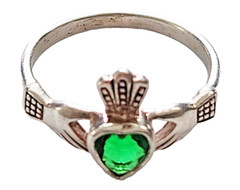 QUALITY 925 Sterling Silver CLADDAGH Ring Emerald Colored Heart Stone Sz 5.25