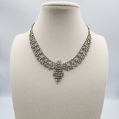 Vgt Glamorous Silver Tone Bib Style Choker/ Necklace w/ Cascading Rhinestones