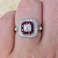 2.50Ct Art Deco Style Asscher Lab-Created Diamond & Ruby Wedding 925 Silver Ring