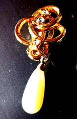 Vintage Gold Color & White Faux Pearl Dangle/Drop Clip on Earrings